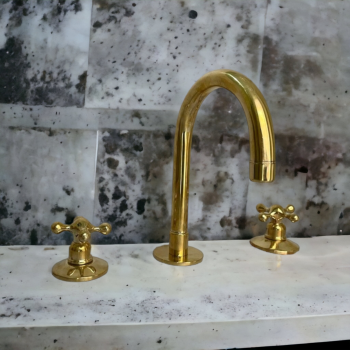 Unlacquered brass faucet , kitchen faucet , Three hole faucet , aged b