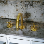 Unlacquered brass faucet , kitchen faucet , Three hole faucet , aged b