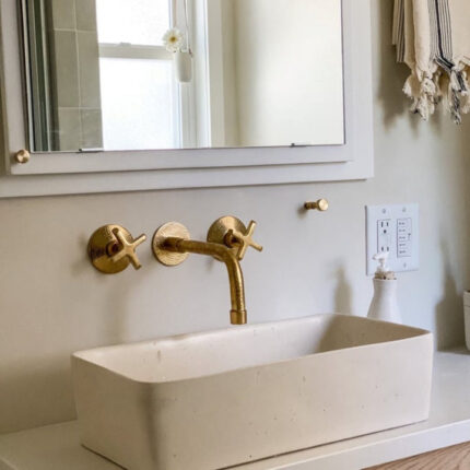 Unlacquered Brass Vintage Wall mounted bathroom faucet