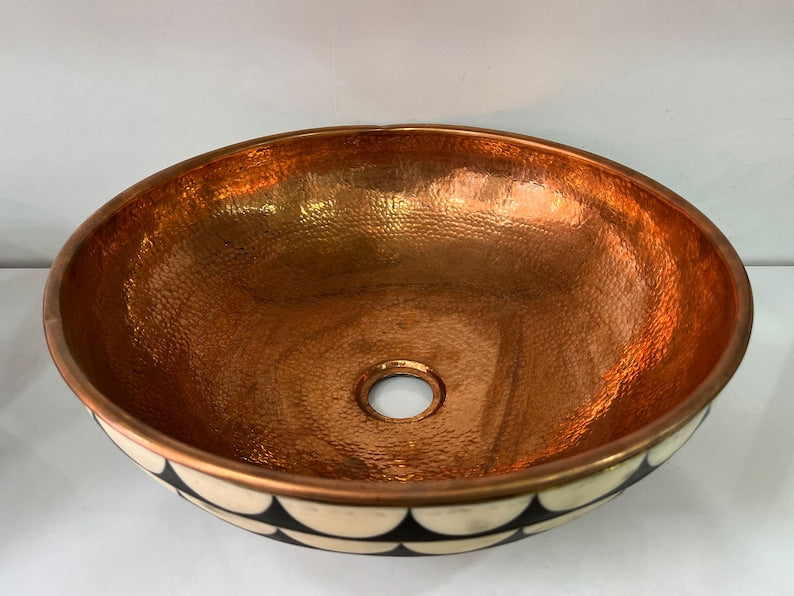 Copper Bathroom Vessel Sink 16 Inch Round
