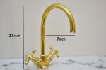 Unlacquered Brass Top Mount Gooseneck Kitchen Faucet Double Handle Kit