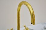 Unlacquered Brass Top Mount Gooseneck Kitchen Faucet Double Handle Kit