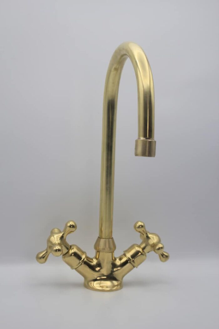 Gooseneck Bathroom Solid Brass Faucet Unlacquered Brass Single hole