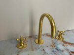 Brass Three Hole Cross Handle Bathroom Faucet, Unlacquered Brass 3 hol