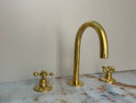 Brass Three Hole Cross Handle Bathroom Faucet, Unlacquered Brass 3 hol