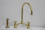 8" Arched Bridge, Polished Unlacquered brass kitchen faucet, Cross Han