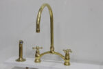 8" Arched Bridge, Polished Unlacquered brass kitchen faucet, Cross Han