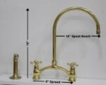 8" Arched Bridge, Polished Unlacquered brass kitchen faucet, Cross Han