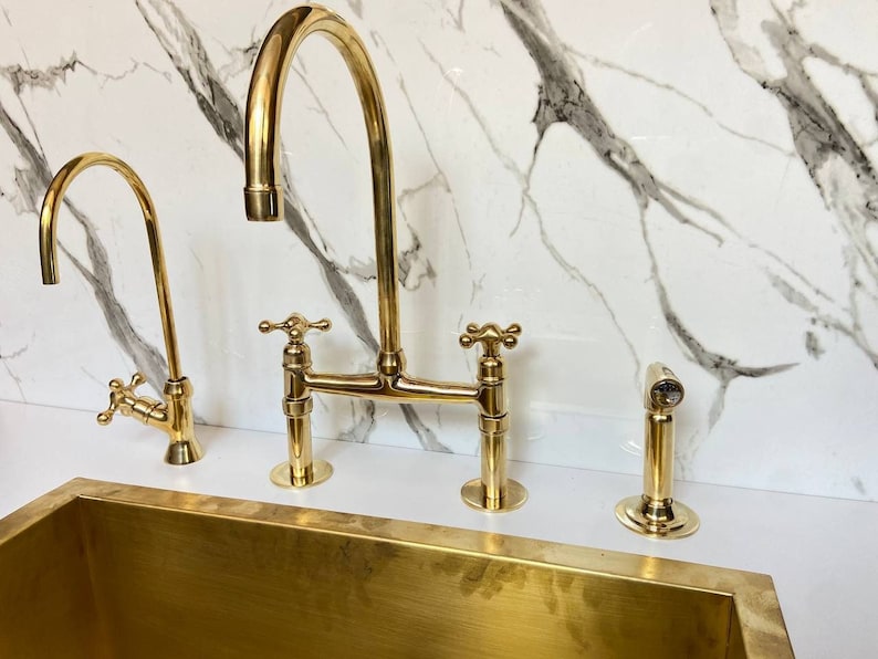 Unlacquered solid brass kitchen faucet , kitchen sink , brass sink fau
