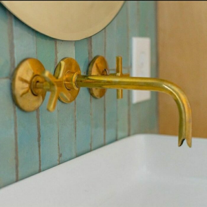 Unlacquered Brass Vintage Wall mounted bathroom faucet,Embrace the Cha