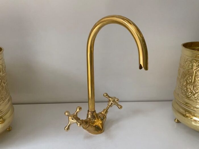 Bathroom Faucet, Brass Kitchen Faucet, Gooseneck Bathroom Vanity Solid